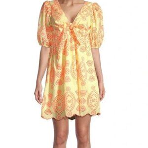Lilly Pulitzer Sarafina Eyelet Babydoll Dress 14 yellow orange puff sleeves